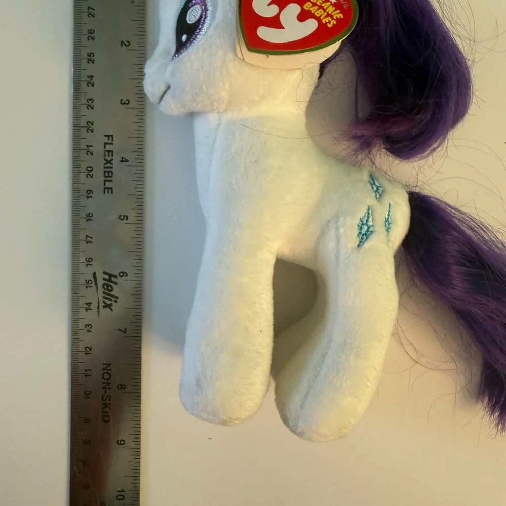 Hasbro Plush Beanie Baby My Little Pony “Rarity” Unicorn Toy - White and Purple